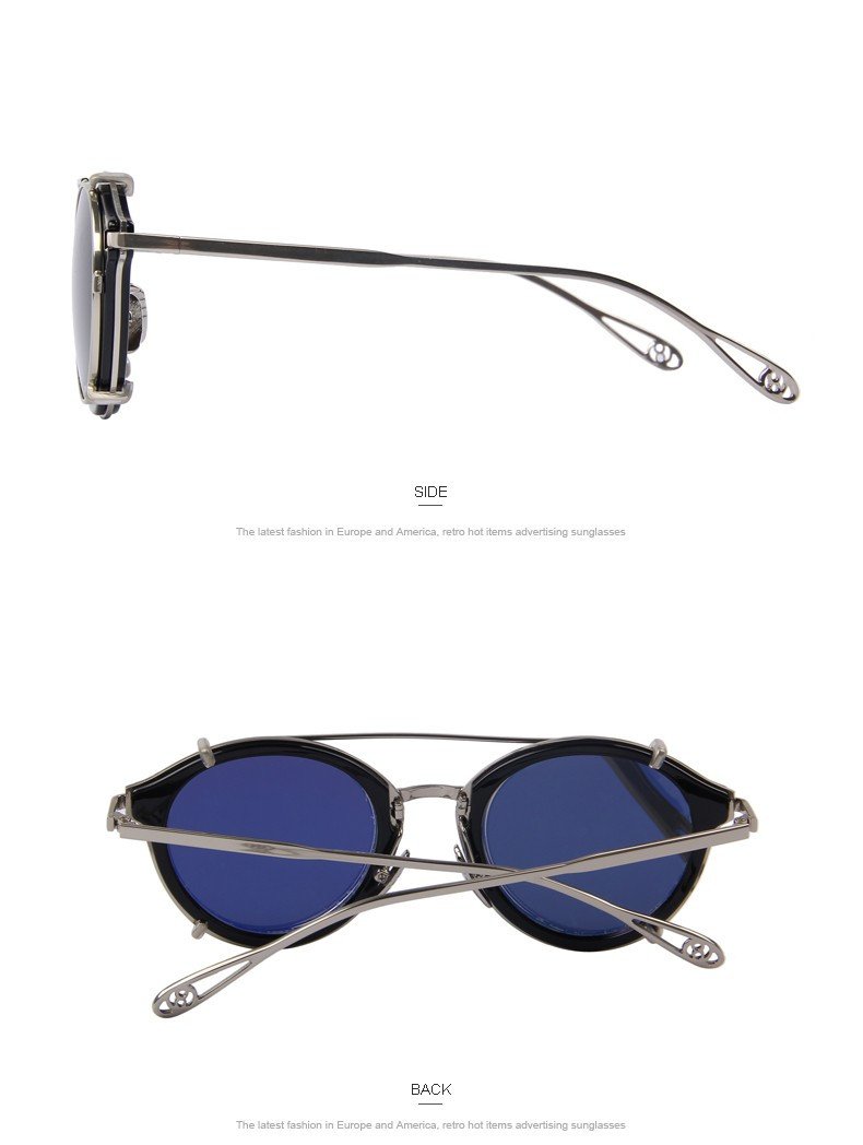 Lunettes de soleil rondes Steampunk à verres miroir séparables et rabattables