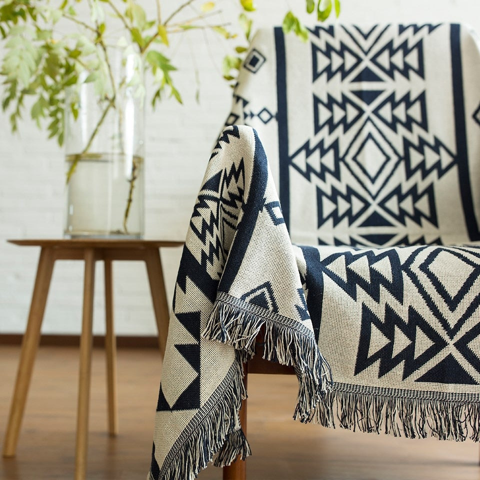Couverture à motifs géométriques bohèmes