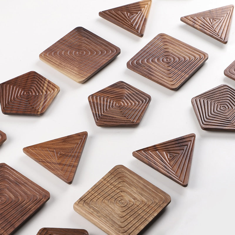 Walnut Wood Geometric Coasters