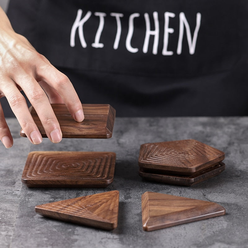 Walnut Wood Geometric Coasters