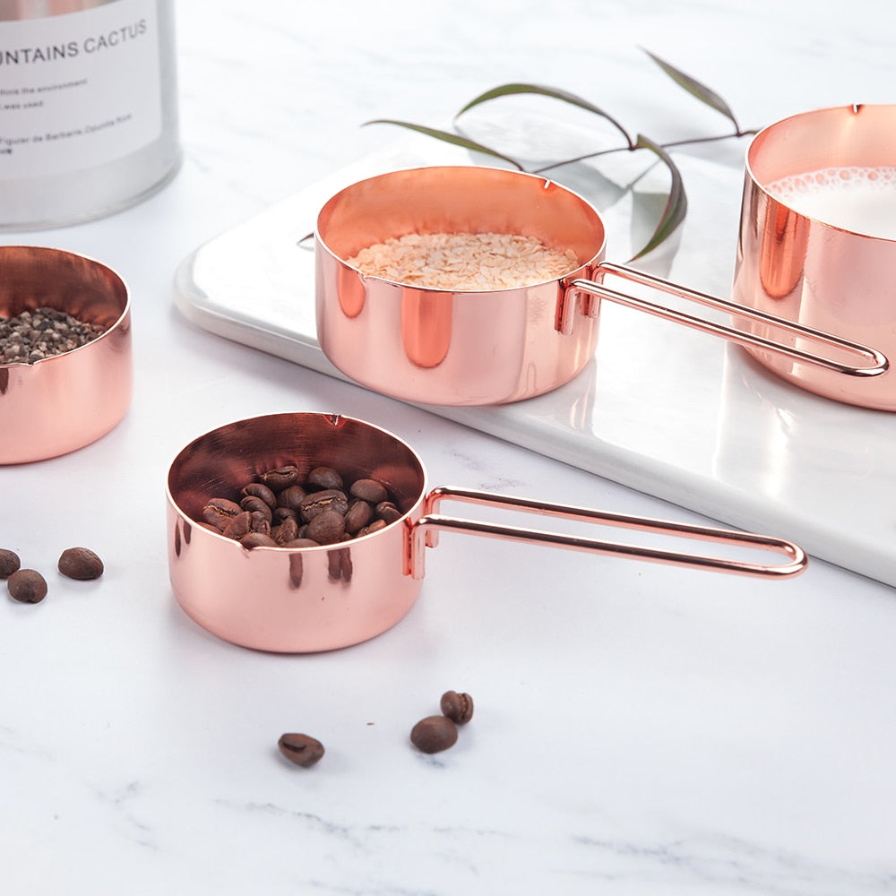 4 Pcs/Set Rose Gold Stainless Steel Kitchen Measuring Scoops