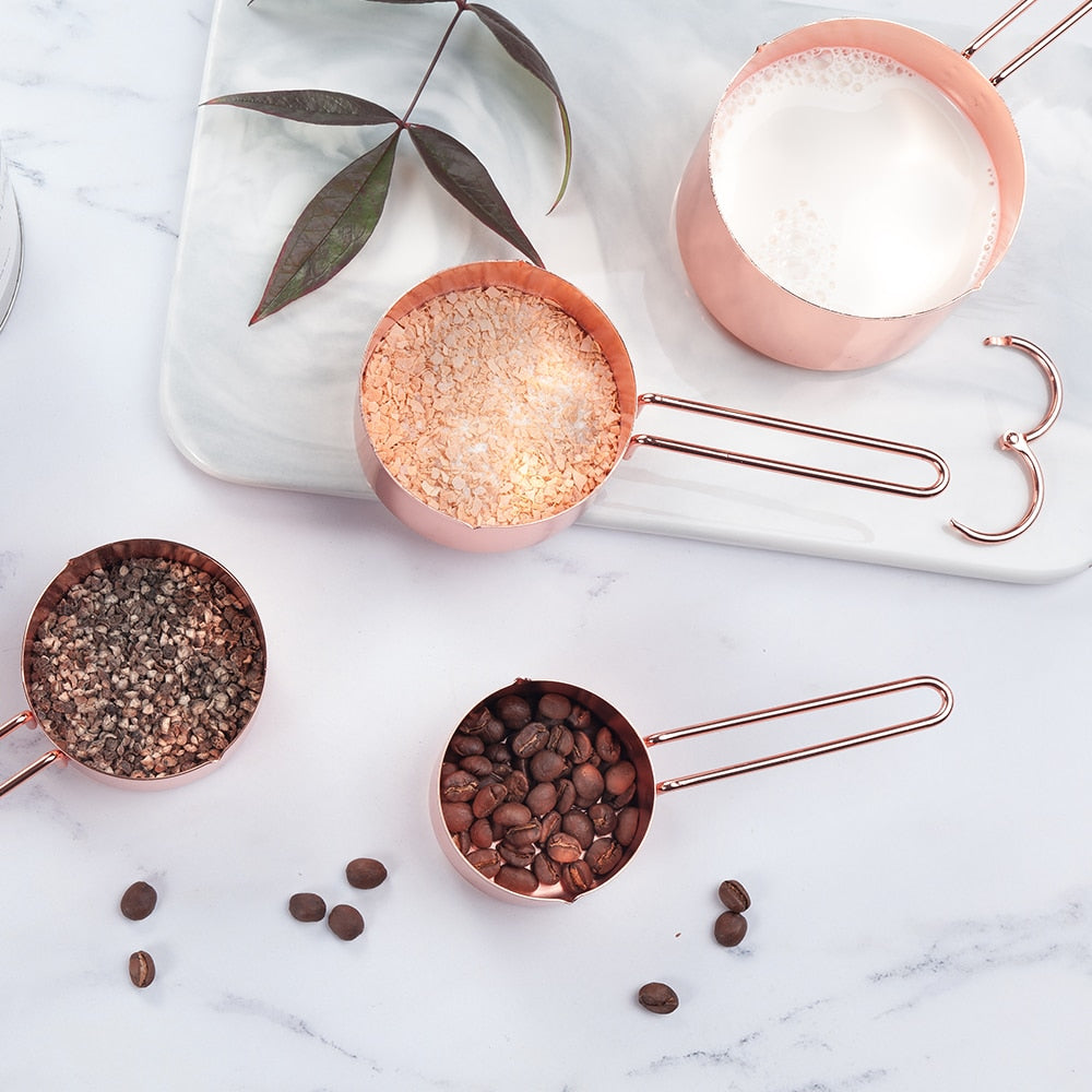 4 Pcs/Set Rose Gold Stainless Steel Kitchen Measuring Scoops