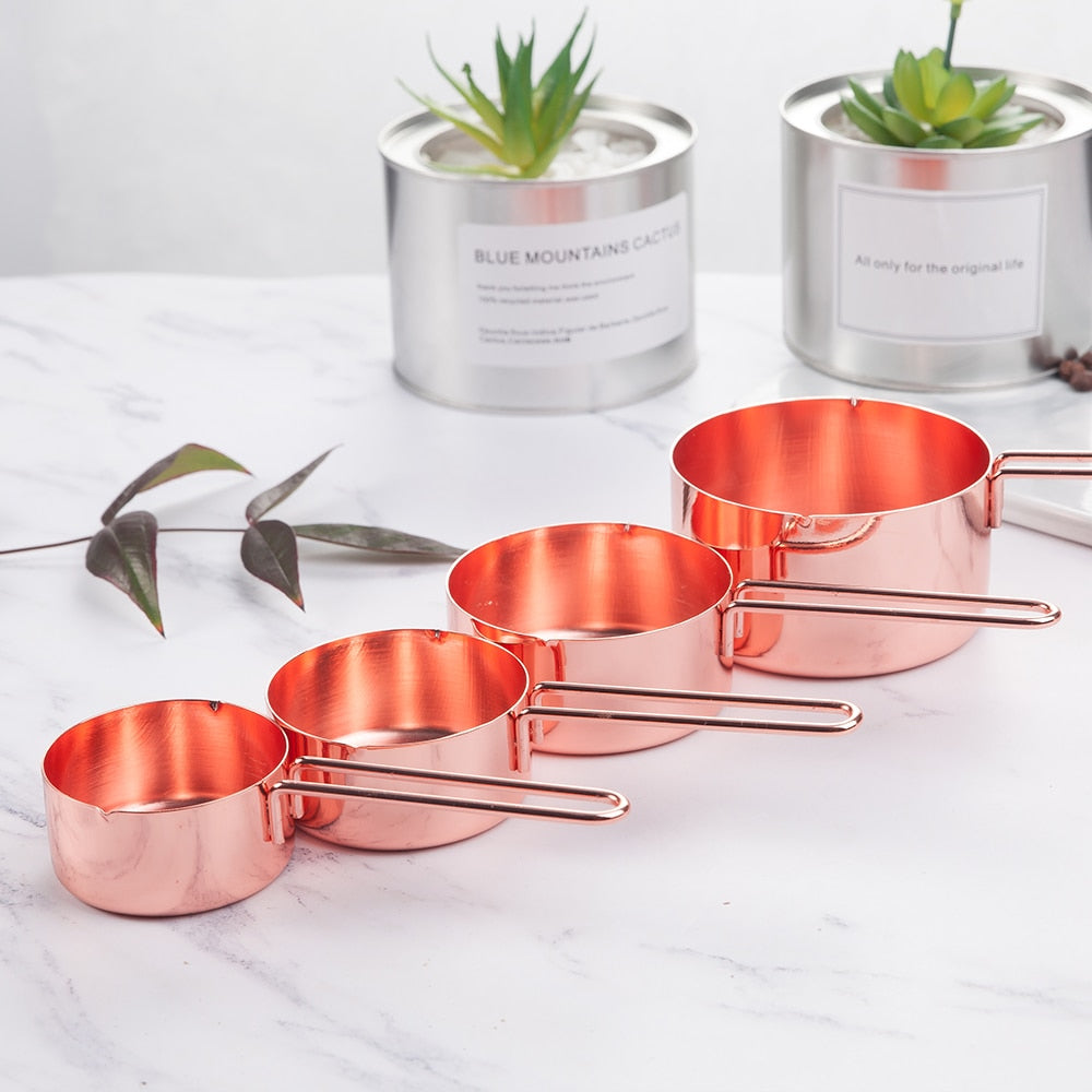 4 Pcs/Set Rose Gold Stainless Steel Kitchen Measuring Scoops