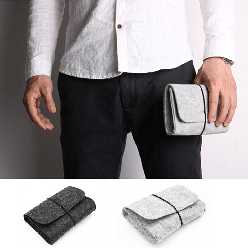 Felt Mouse Charger USB Cable Storage Bag