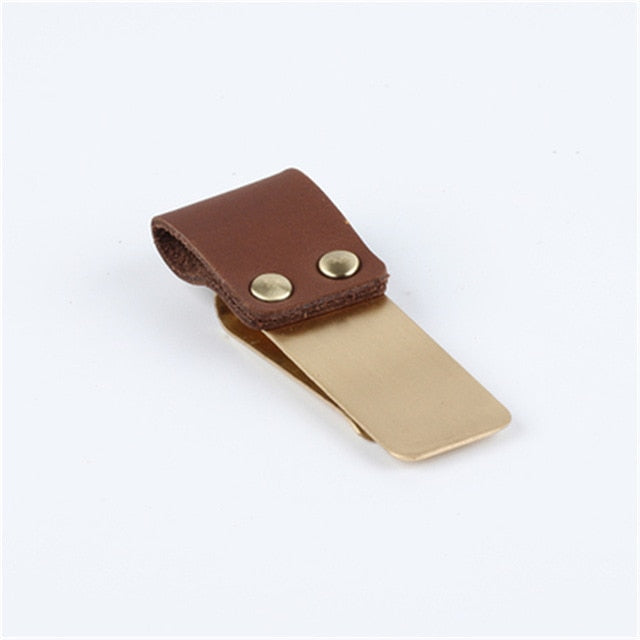 Pinces à stylo en laiton et cuir