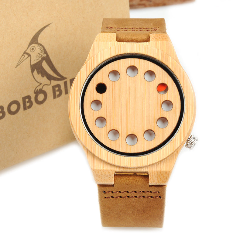 Montre en bois de bambou à 12 points