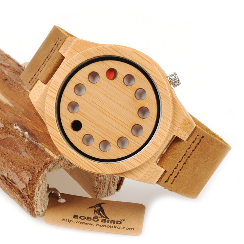 Montre en bois de bambou à 12 points