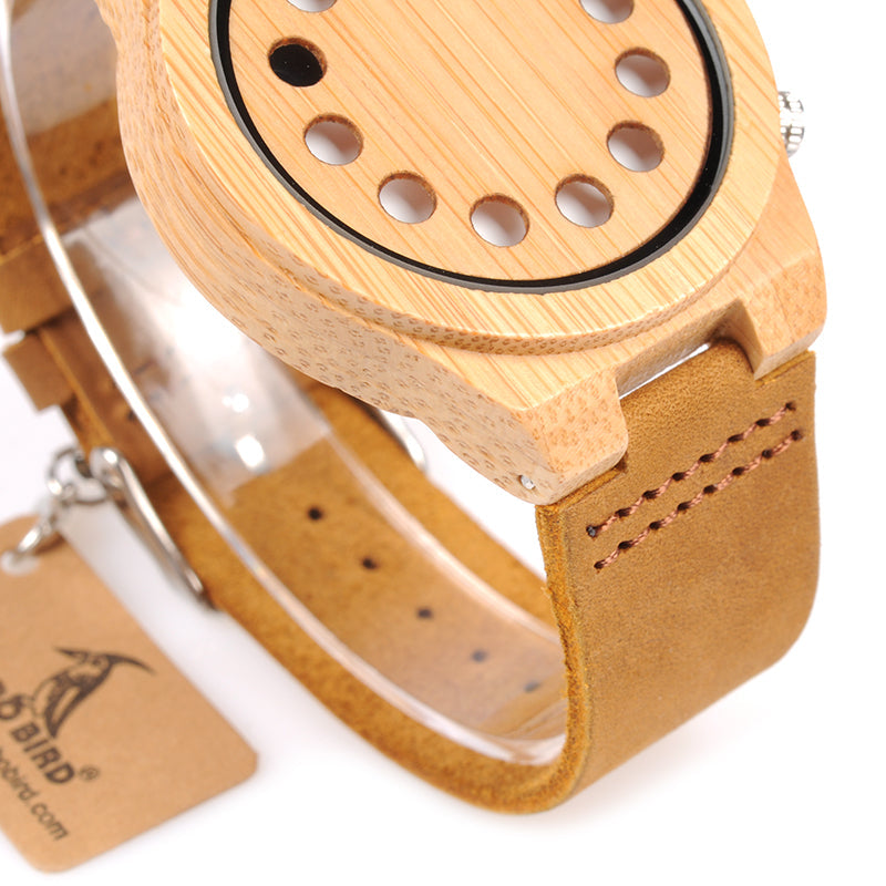 Montre en bois de bambou à 12 points