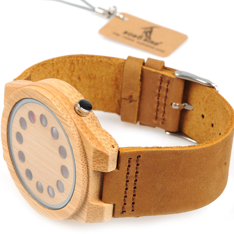 Montre en bois de bambou à 12 points