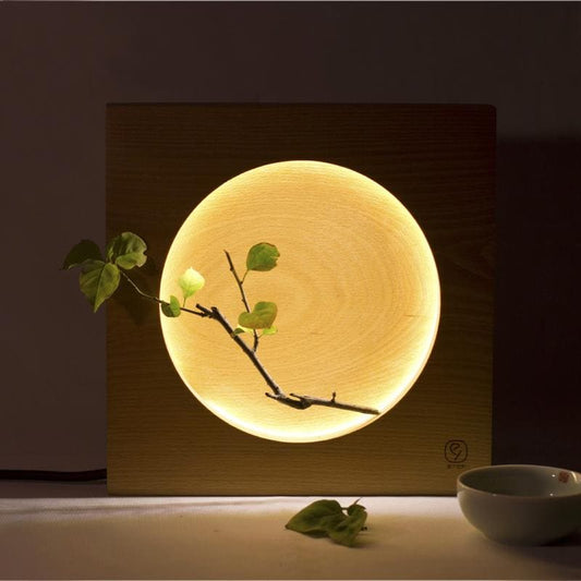 Lampe de table japonaise en bois pleine lune