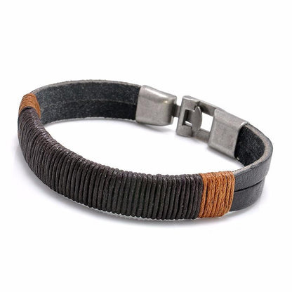 Bracelet en cuir enveloppé de chanvre