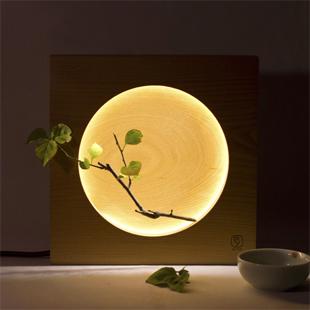 Lampe de table japonaise en bois pleine lune