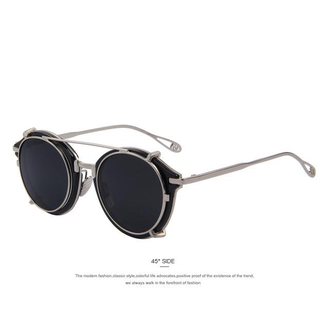 Lunettes de soleil rondes Steampunk à verres miroir séparables et rabattables