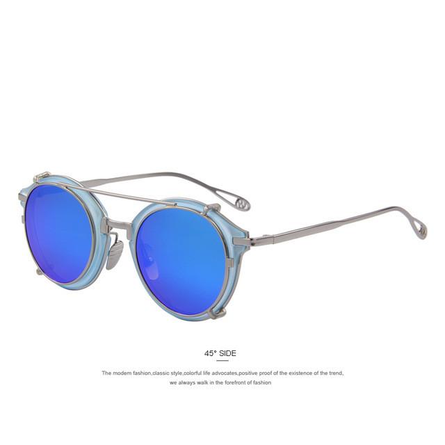 Lunettes de soleil rondes Steampunk à verres miroir séparables et rabattables