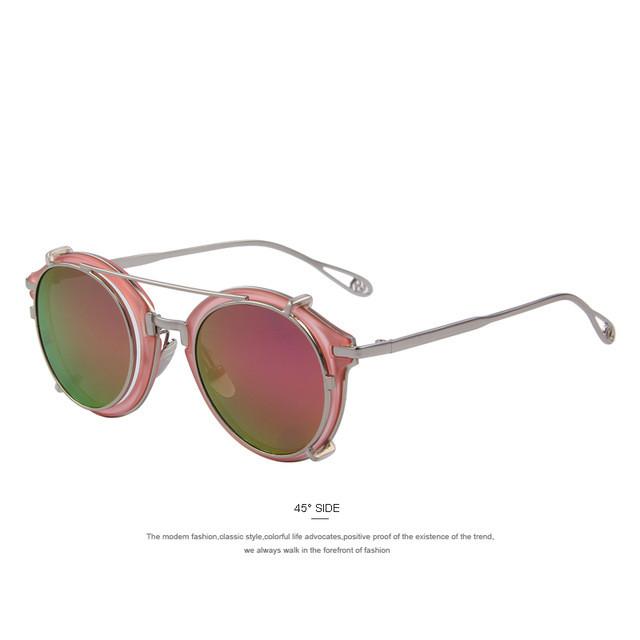 Lunettes de soleil rondes Steampunk à verres miroir séparables et rabattables