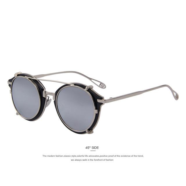 Lunettes de soleil rondes Steampunk à verres miroir séparables et rabattables
