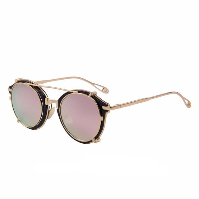 Lunettes de soleil rondes Steampunk à verres miroir séparables et rabattables
