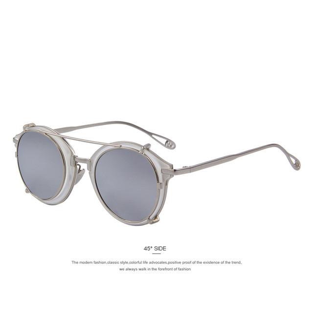 Lunettes de soleil rondes Steampunk à verres miroir séparables et rabattables
