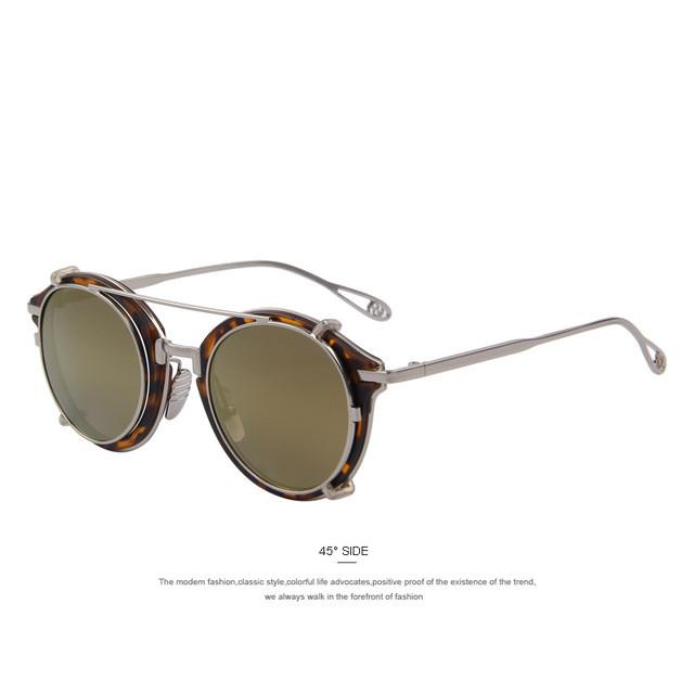 Lunettes de soleil rondes Steampunk à verres miroir séparables et rabattables