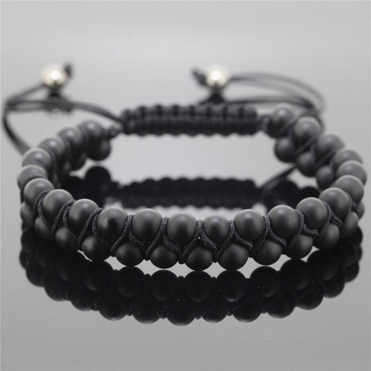 Bracelet à double rangée de perles sédimentaires