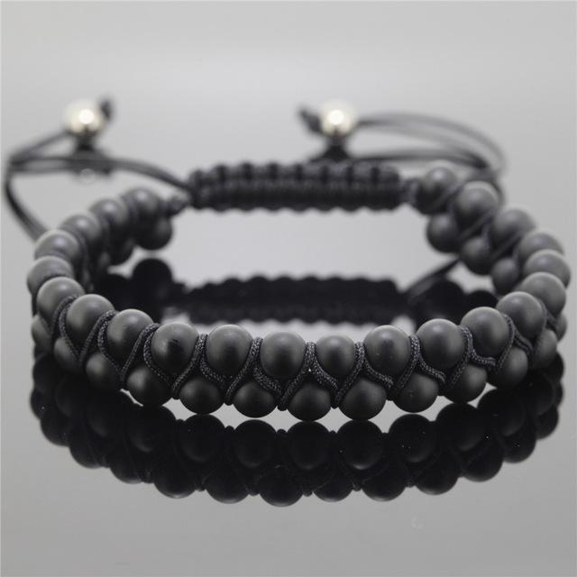 Bracelet à double rangée de perles sédimentaires