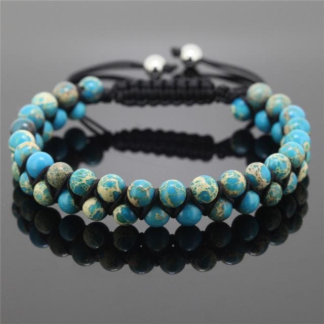Bracelet à double rangée de perles sédimentaires
