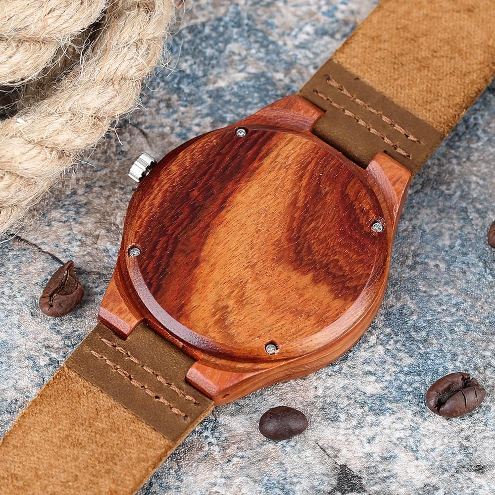 Red Sandalwood Quartz Wristwatch