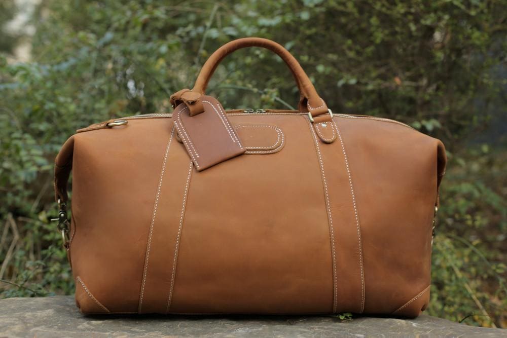 Vintage Style Genuine Leather Large Capacity Duffel Bag | Leather Travel Bag