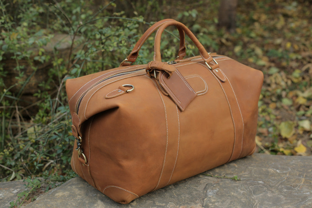 Sac de voyage en cuir véritable de style vintage, grande capacité | Sac de voyage en cuir