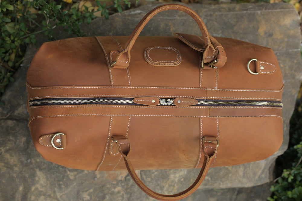 Sac de voyage en cuir véritable de style vintage, grande capacité | Sac de voyage en cuir