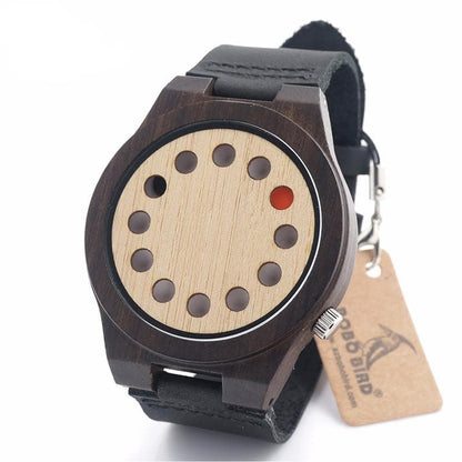 Montre BOBO BIRD 12 trous en bambou avec aiguilles rouges et noires