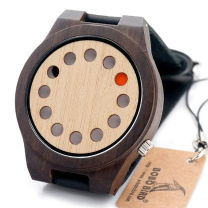 Montre BOBO BIRD 12 trous en bambou avec aiguilles rouges et noires