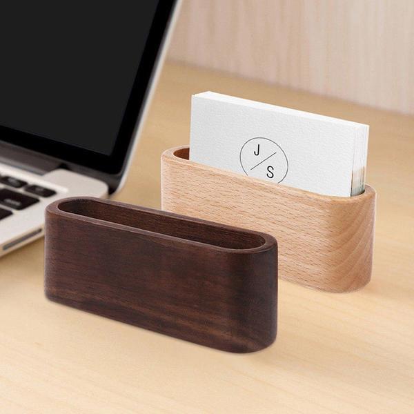 Wooden Desktop Business Card Holder Storage Box