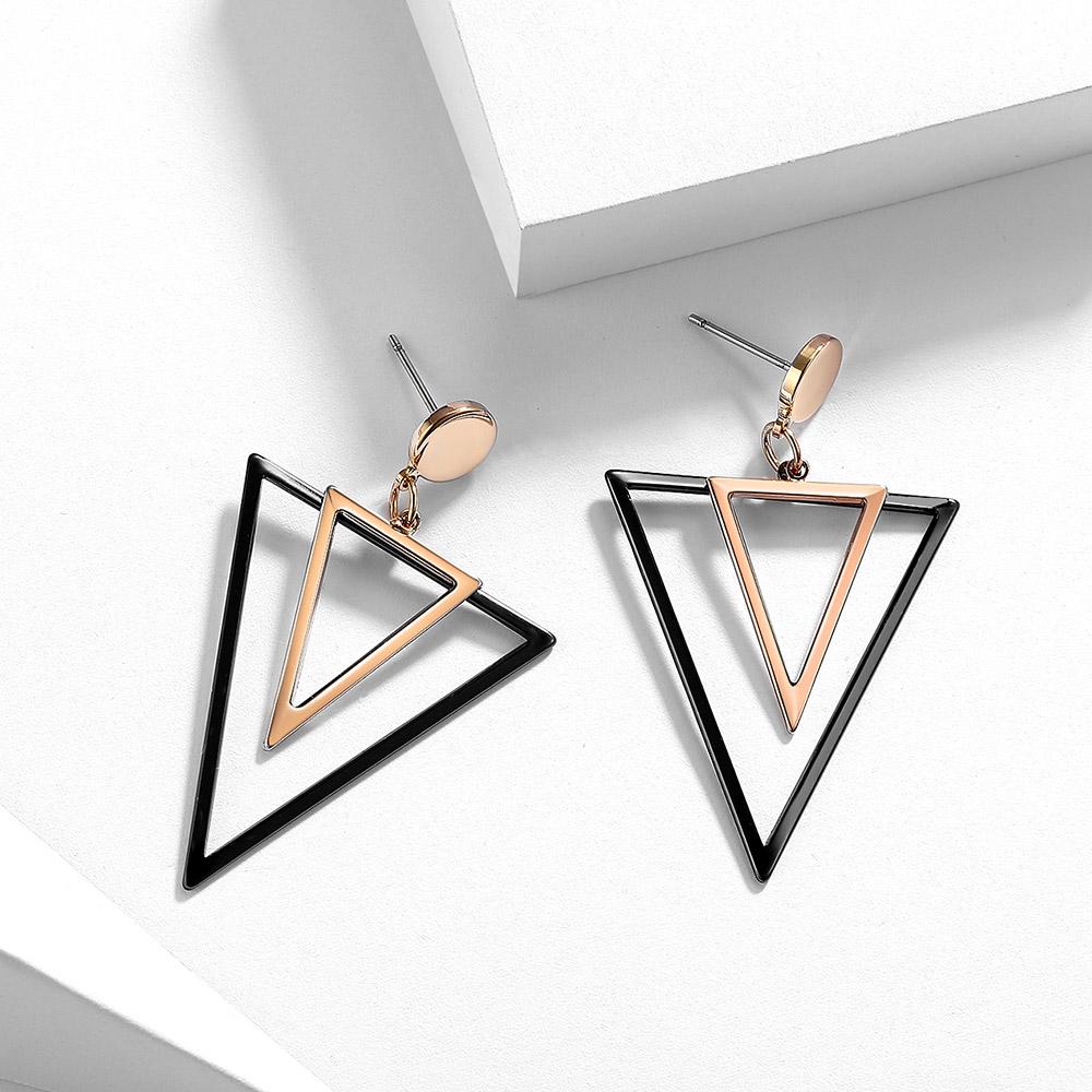 Boucles d'oreilles pendantes triangulaires Viennois en or rose et couleur pistolet
