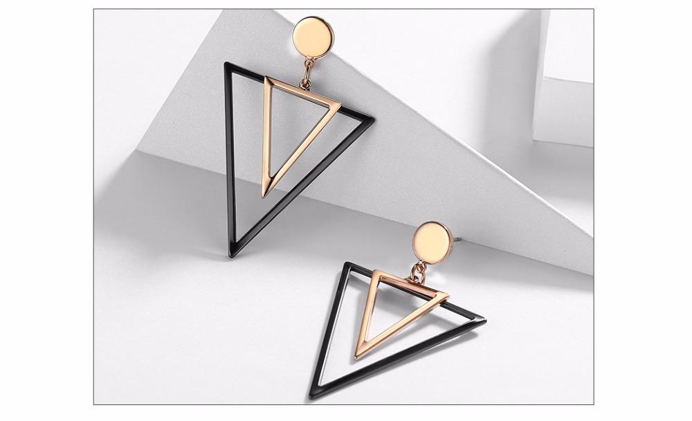 Viennois Rose Gold & Gun Color Triangular Dangle Earrings