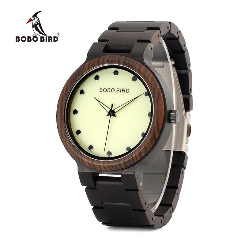 Montre en bois pour homme avec aiguilles lumineuses