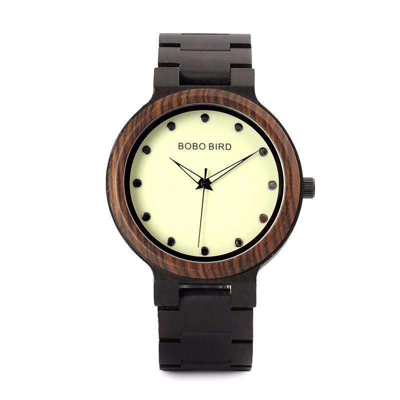 Montre en bois pour homme avec aiguilles lumineuses