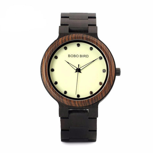 Montre en bois pour homme avec aiguilles lumineuses