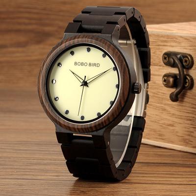 Montre en bois pour homme avec aiguilles lumineuses