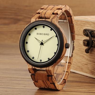 Montre en bois pour homme avec aiguilles lumineuses