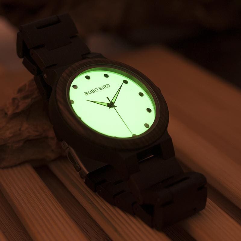 Montre en bois pour homme avec aiguilles lumineuses