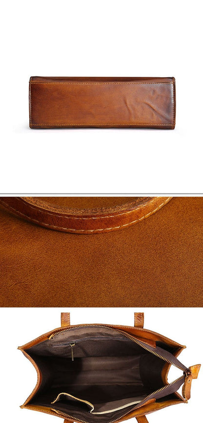 Sac fourre-tout en cuir véritable vieilli