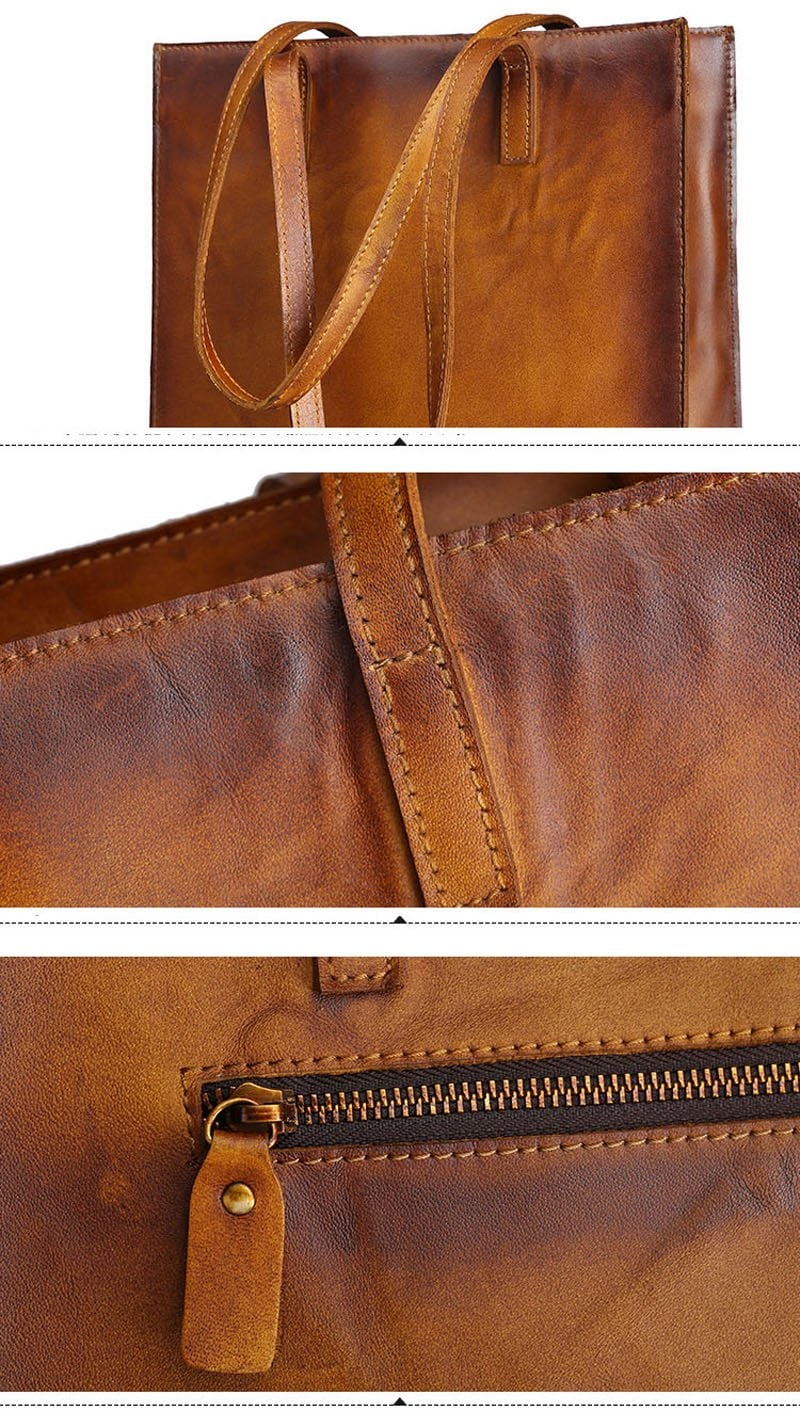 Sac fourre-tout en cuir véritable vieilli