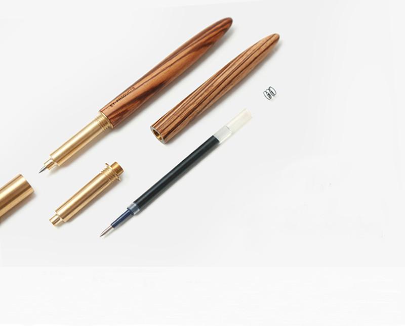 Stylo de recharge en laiton et bois massif fabriqué à la main