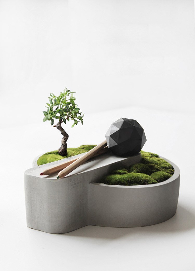 Japanese Desktop Cement Plant Vases and Organizers