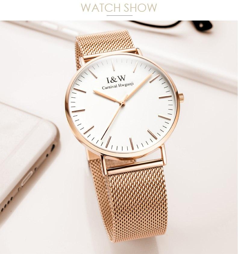 I&W UltraThin Minimalist Watch with Steel Mesh Band