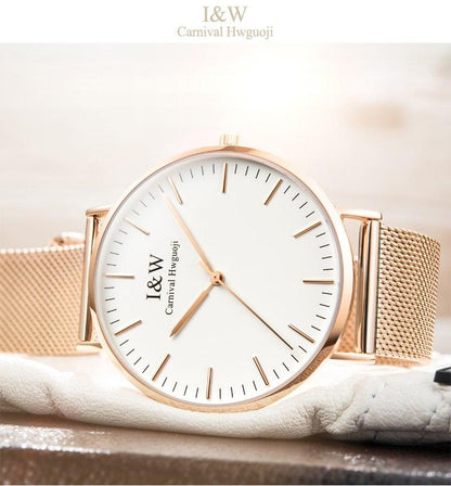Montre minimaliste ultra-fine I&amp;W avec bracelet en maille d'acier