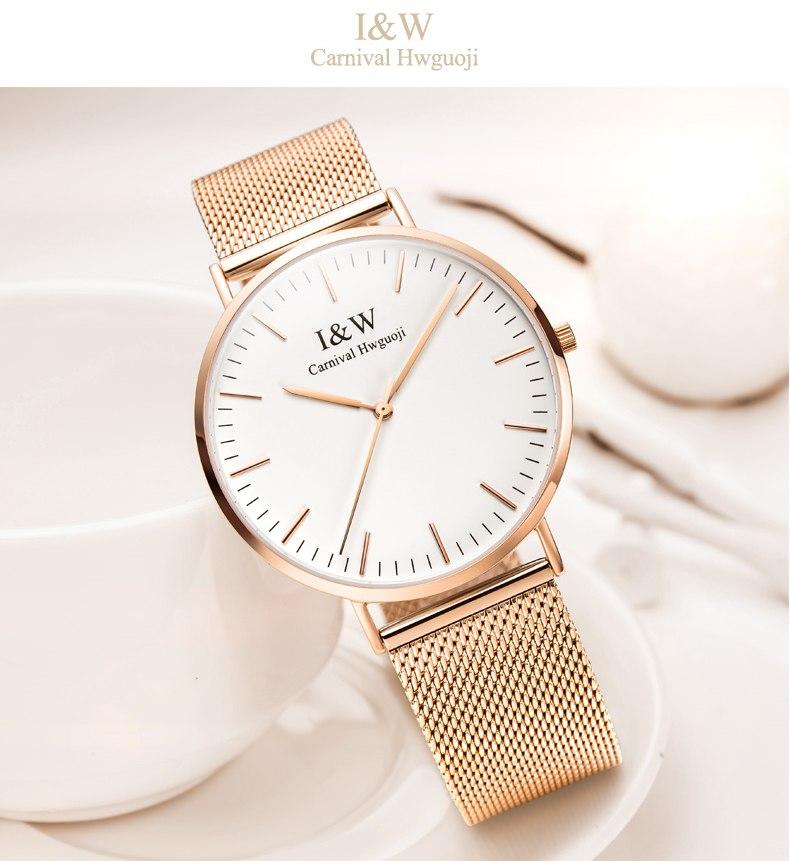 I&W UltraThin Minimalist Watch with Steel Mesh Band