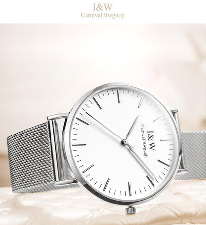 Montre minimaliste ultra-fine I&amp;W avec bracelet en maille d'acier
