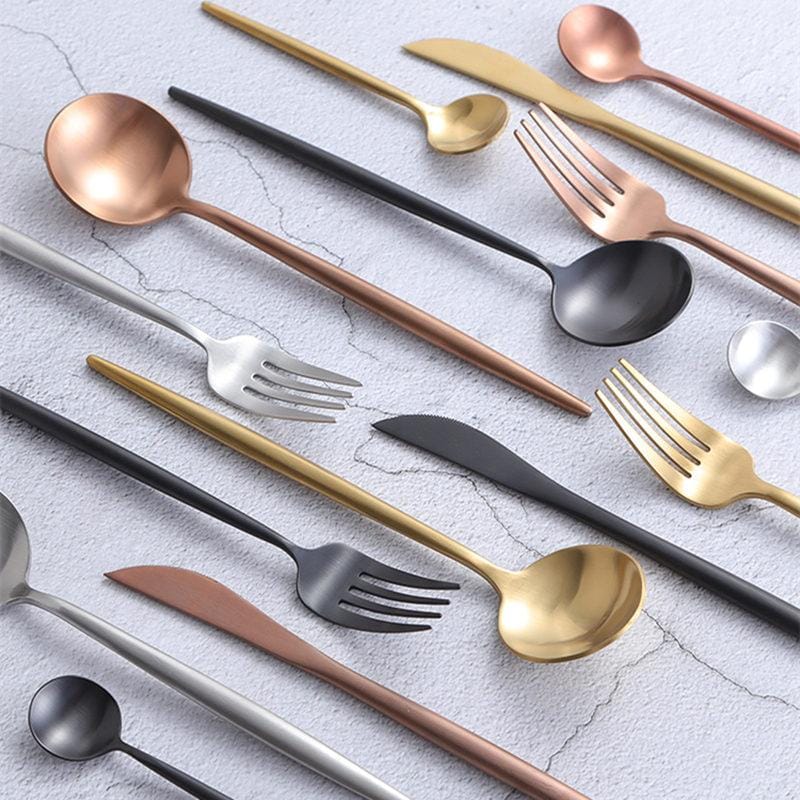 Ensemble de couverts minimalistes en acier inoxydable or rose, 24 pièces